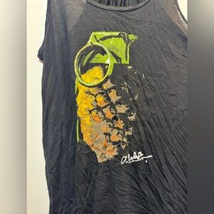 Stylish Black Tank Top with Green and Orange Design
